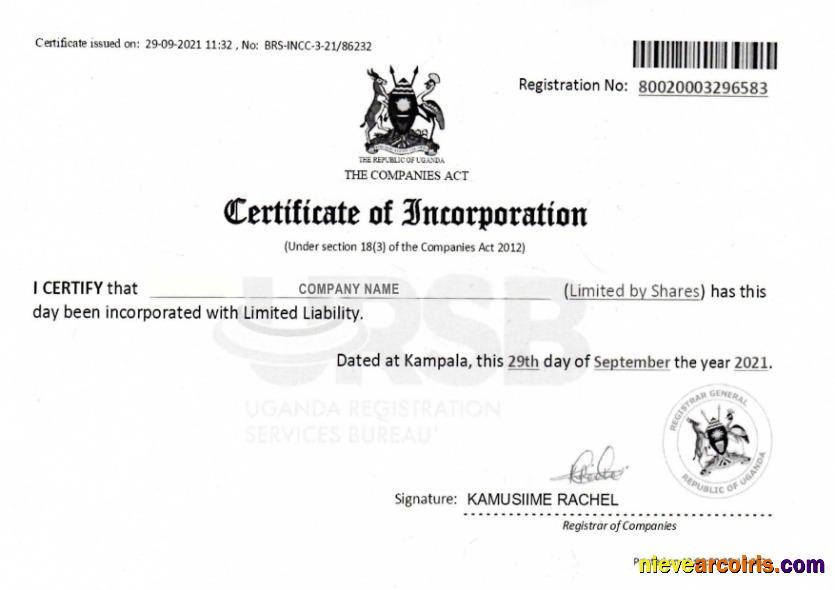 Uganda Certificate of Incorporation